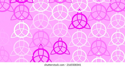 Light Pink vector background with occult symbols. Colorful mystic symbols with a gradient in ancient style. Background for esoteric, mystic designs.
