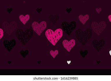 Light Pink vector background with Shining hearts. Beautiful abstract hearts on colorful gradient background. Pattern for valentine's ad, booklets.