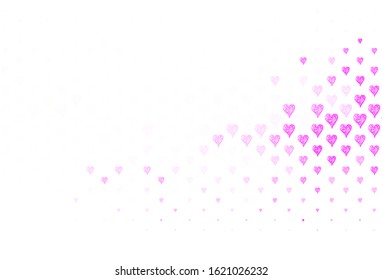 Light Pink vector background with Shining hearts. Shining illustration with hearts on abstract template. Pattern for carnival, festival romantic leaflets.