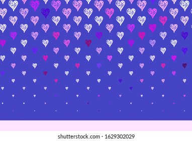 Light Pink vector background with Shining hearts. Illustration with shapes of gradient hearts on blur backdrop. Design for a business advert of anniversary.