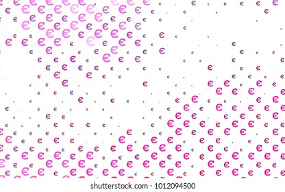 Light Pink vector background with signs of Euro. Colored symbols of cryptocurrency on white background. Smart design for your business advert of economic, wealth.