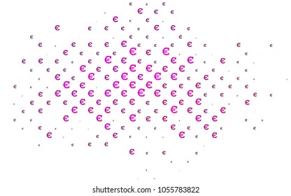 Light Pink vector background with signs of Euro. Shining illustration with signs of Euro on abstract template. The pattern can be used as ads, poster, banner for payments.
