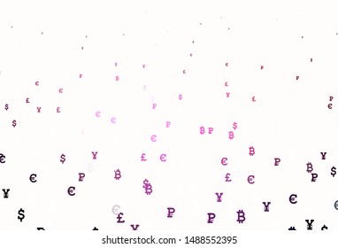 Light Pink vector background with signs of currency. Shining colored illustration with currency signs. Pattern for bank ads, posters, banners.