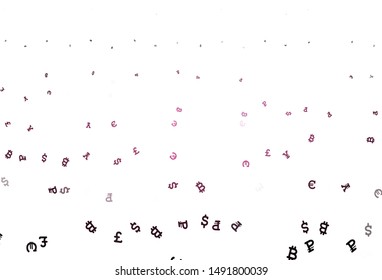 Light Pink vector background with signs of currency. Abstract illustration with colored financial digital symbols. Pattern for trader ads, booklets, leaflets.