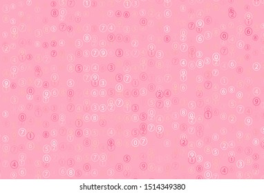 Light Pink vector background with signs of numerals. Modern geometrical illustration with numerals. Best design a poster, banner of a math college.