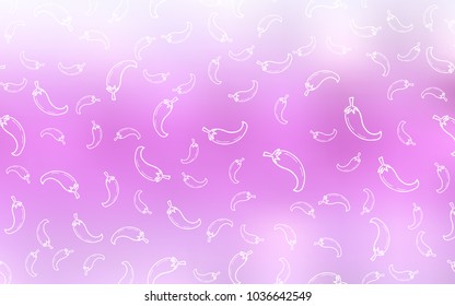 Light Pink vector background with spicy peppers. Illustration with set of fresh peppers in doodle style. Pattern for ads of breakfast, lunch, dinner.