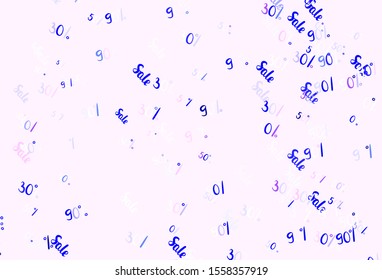 Light Pink vector background with symbols of 30, 50, 90 % sales. Illustration with signs of sales on abstract template. Template for season sales, shopping ads.