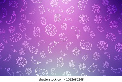 Light Pink vector background with tasty food. Fast Food on blurred abstract background with colorful gradient. Doodle design for your business advert of cafes.
