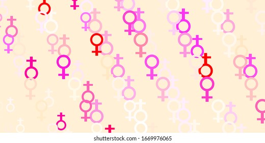 Light Pink vector background with woman symbols. Simple design in abstract style with women’s rights activism. Best design to show the power of women.