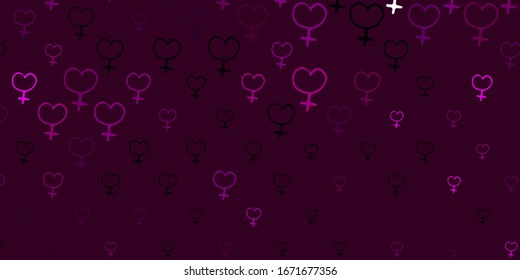 Fondo vectorial rosa claro con símbolos femeninos. Ilustración abstracta con una representación del poder de la mujer. Antecedentes del Día Internacional de la Mujer.