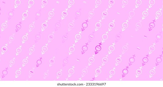 Hellrosa Vektorhintergrund mit Frauensymbolen. Illustration mit Zeichen von Stärke und Macht der Frauen. Bestes Design, um die Macht der Frauen zu zeigen.