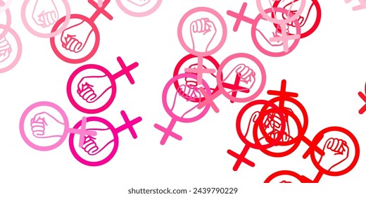 Light Pink vector background with woman symbols. Colorful feminism symbols with a gradient in modern style. Design for International Women’s Day.