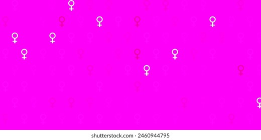 Fondo de Vector rosa claro con símbolos de mujer. Ilustración con signos de fuerza y poder femenino. Diseño para el Día Internacional de la Mujer.