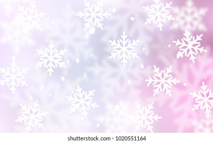 Light Pink vector background with xmas snowflakes. Shining colored illustration with snow in christmas style. The template can be used as a new year background.