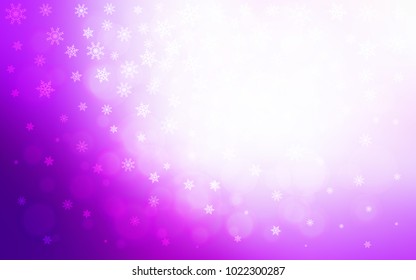 Light Pink vector background with xmas snowflakes. Snow on blurred abstract background with gradient. New year design for your ad, poster, banner.