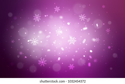 Light Pink vector background with xmas snowflakes. Shining colored illustration with snow in christmas style. The pattern can be used for new year leaflets.