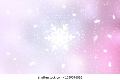 Light Pink vector background with xmas snowflakes. Snow on blurred abstract background with gradient. The template can be used as a new year background.