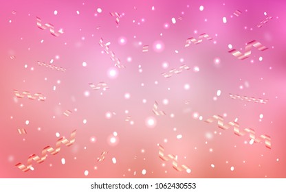 Light Pink vector background with xmas confetti. Decorative shining illustration with ribbons on abstract template. The pattern can be used for birthday gifts, congratulations.