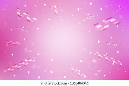 Light Pink vector background with xmas confetti. Modern geometrical abstract illustration with carnival ribbons. The pattern can be used for carnival, festival leaflets.