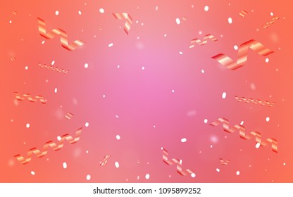 Light Pink vector background with xmas confetti. Decorative shining illustration with ribbons on abstract template. The pattern can be used for carnival, festival leaflets.