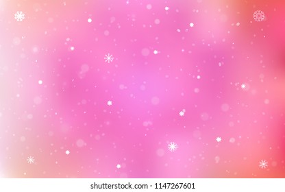 Light Pink vector background with xmas snowflakes. Snow on blurred abstract background with gradient. The pattern can be used for new year leaflets.