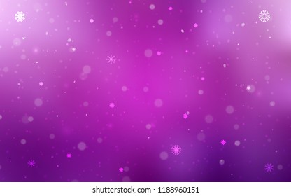 Light Pink vector background with xmas snowflakes. Snow on blurred abstract background with gradient. New year design for your ad, poster, banner.