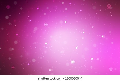 Light Pink vector background with xmas snowflakes. Blurred decorative design in xmas style with snow. New year design for your business advert.