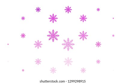 Light Pink vector background with xmas snowflakes. Snow on blurred abstract background with gradient. New year design for your business advert.