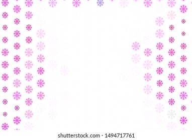 Light Pink vector background with xmas snowflakes. Colorful decorative design in xmas style with snow. New year design for business advert.