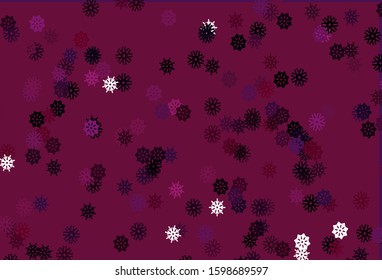 Light Pink vector background with xmas snowflakes. Decorative shining illustration with snow on abstract template. The pattern can be used for new year ad, booklets.