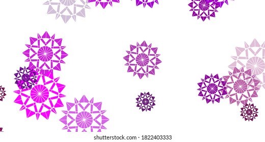 Light pink vector beautiful snowflakes backdrop with flowers. Abstract gradient colorful snowflakes and snow elements. New year leaflet pattern.