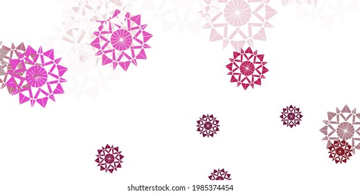 Hellrosa, vektor schöne Schneeflocken Hintergrund mit Blumen. Farbige Schneeelemente im dekorativen Weihnachtsstil. Poster, Banner für New Year Design.