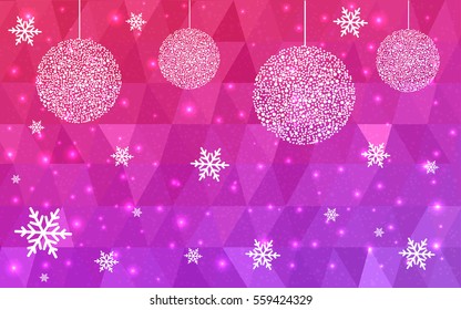 Light pink vector christmas polygon background. Low poly Illustration consisting of triangles with snowflakes. Texture, seamless background of New Year celebration.