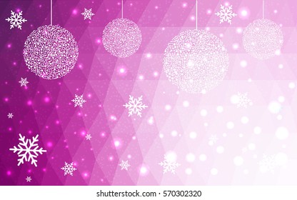 Light Pink vector christmas polygon background. Low poly Illustration consisting of triangles with snowflakes. Texture, seamless background of New Year celebration.