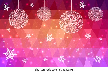 Light Pink vector christmas polygon background. Low poly Illustration consisting of triangles with snowflakes. Texture background of New Year celebration.