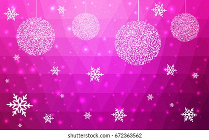 Light Pink vector christmas polygon background. Low poly Illustration consisting of triangles with snowflakes. Texture, seamless background of New Year celebration.