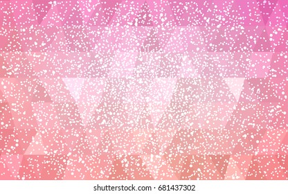 Light Pink vector christmas polygon background. Low poly Illustration consisting of triangles with snowflakes. Texture background of New Year celebration.