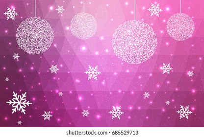 Light Pink vector christmas polygon background. Low poly Illustration consisting of triangles with snowflakes. Texture, seamless background of New Year celebration.