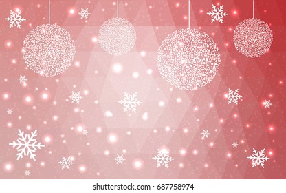 Light Pink vector christmas polygon background. Low poly Illustration consisting of triangles with snowflakes. Texture, seamless background of New Year celebration.