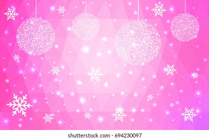 Light Pink vector christmas polygon background. Low poly Illustration consisting of triangles with snowflakes. Texture, seamless background of New Year celebration.