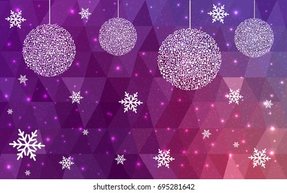 Light Pink vector christmas polygon background. Low poly Illustration consisting of triangles with snowflakes. Texture, seamless background of New Year celebration.