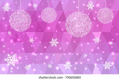 Light Pink vector christmas polygon background. Low poly Illustration consisting of triangles with snowflakes. Texture, seamless background of New Year celebration.
