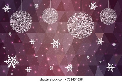 Light Pink vector christmas polygon background. Low poly Illustration consisting of triangles with snowflakes. Texture, seamless background of New Year celebration.