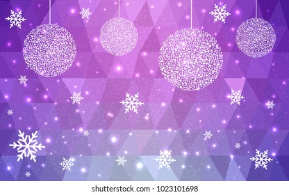 Light Pink vector christmas postcard low polygon background. Illustration consisting of triangles. Abstract triangular polygonal origami or crystal design of New Year celebration.