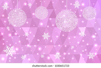 Light Pink vector christmas postcard low polygon background. Illustration consisting of triangles. Abstract triangular polygonal origami or crystal design of New Year celebration.