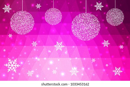 Light Pink vector christmas postcard low polygon background. Illustration consisting of triangles. Abstract triangular polygonal origami or crystal design of New Year celebration.