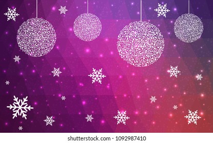 Light Pink vector christmas postcard low polygon background. Illustration consisting of triangles. Abstract triangular polygonal origami or crystal design of New Year celebration.