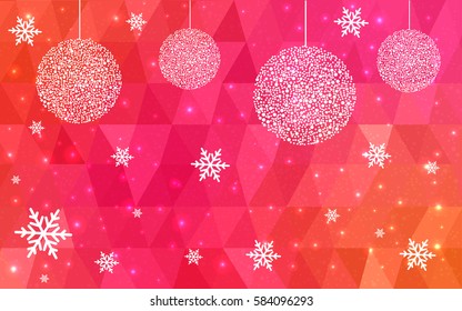 Light pink vector christmas postcard low polygon background. Illustration consisting of triangles. Abstract triangular polygonal origami or crystal design of New Year celebration.