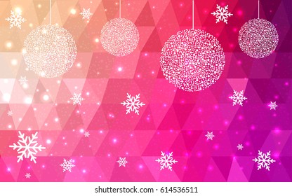 Light pink vector christmas postcard low polygon background. Illustration consisting of triangles. Abstract triangular polygonal origami or crystal design of New Year celebration.
