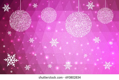 Light Pink vector christmas postcard low polygon background. Illustration consisting of triangles. Abstract triangular polygonal origami or crystal design of New Year celebration.